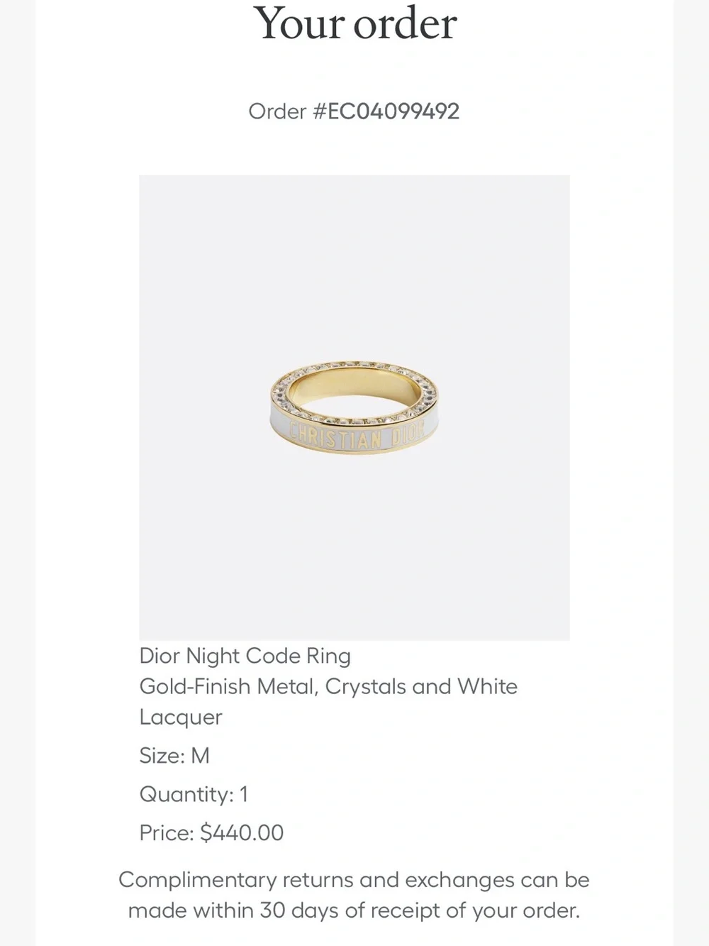 Dior Gold and White Crystal-Trim Band Ring